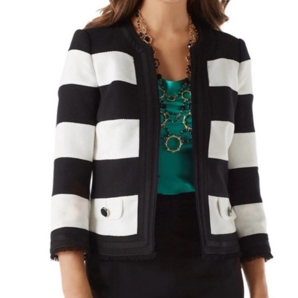 White House Black Market Monochrome Striped Blazer, size 4